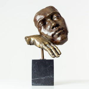 The Deep Reflection bronze thinker sculpture 16.2-inch front view on black marble base