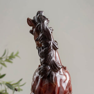 Close-up side detail of elite rearing stallion bronze sculpture head showing facial features