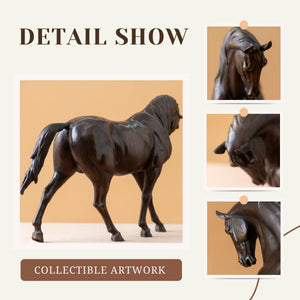 Detail show collage of black European Andalusian horse bronze sculpture collectible artwork