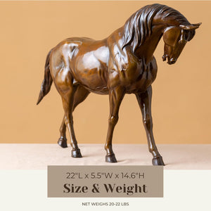 European Andalusian horse bronze sculpture size and weight reference showing 22 inch height measurements