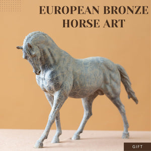 European Bronze Horse Art branding display showing white Andalusian horse sculpture