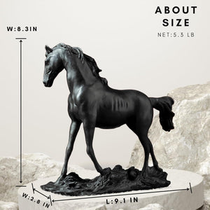 European bronze standing horse statue about size reference showing 8.3 inch height measurements