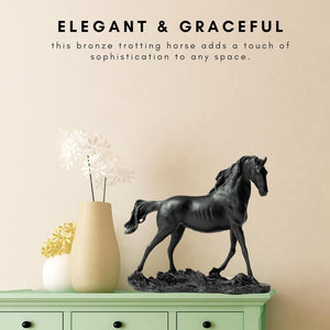 European bronze standing horse statue elegant and graceful display with indoor vase lifestyle setting