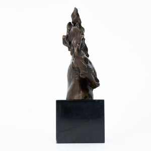 Second side view of "Flames of Spirit" bronze horse head sculpture showing detailed mane texture