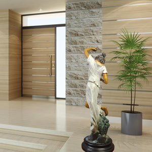 Flora spring goddess bronze statue in modern minimalist hallway as high-end interior fine art decor