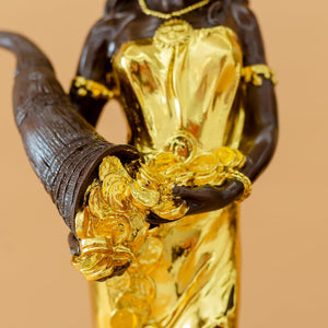 Gilded bronze Fortuna goddess wealth statue gold leaf side right profile view