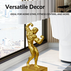 Gold bodybuilder bronze sculpture as versatile luxury décor for home, office, gym and store