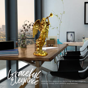 Golden brass angel trumpet statue graceful elegance dining table display