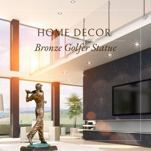 Grand bronze golf statue golfer magazine editorial lobby interior display