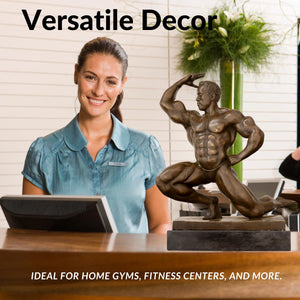 Kneeling bodybuilder bronze statue as versatile décor for home, gym, fitness centers and offices