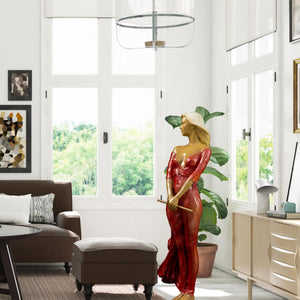 Luo Li Rong silk dancer bronze statue red dress luxury interior home display