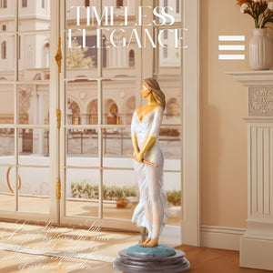 Luo Li Rong silk dancer bronze statue white dress marble base displayed beside wooden cabinet interior