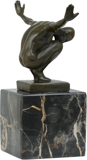 Side view of Milo bronze diver sculpture showing outstretched arms diving position