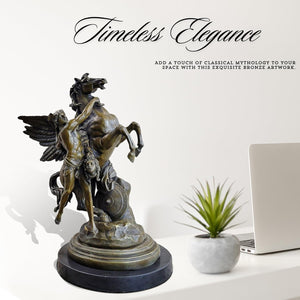 Timeless elegance of Perseus and Pegasus Picault bronze sculpture on white desk setting