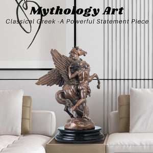 Classical Greek mythology art Perseus Pegasus bronze figurine in luxury home interior