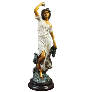 Pomona goddess bronze statue 28.3 inch front view on white background with polychrome finish and black marble base