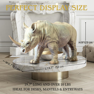 19.7-inch large bronze rhino sculpture size comparison.