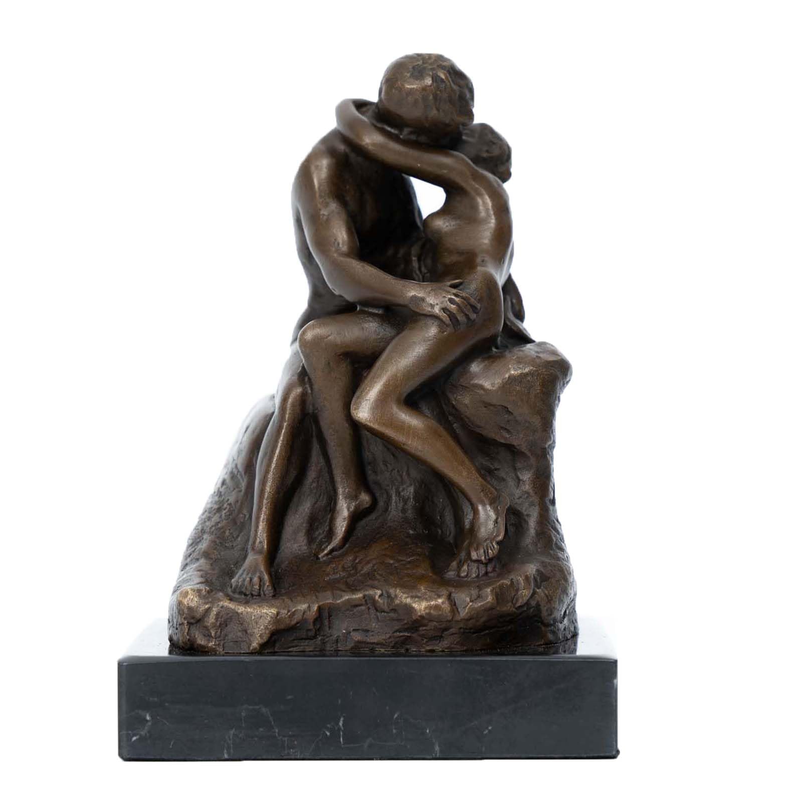 Rodin The Kiss bronze statue front view showing height and width dimension measurements