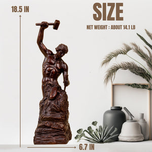 Measurement guide showing 47cm and 70cm height options for Self-Made Man statue