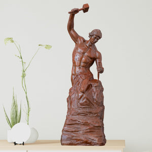 Full view of Self-Made Man statue in red-brown finish, large size 70cm