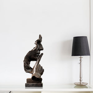 Gary finish Silence is Gold abstract thinker bronze sculpture front view on marble base