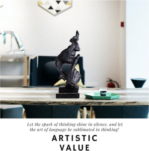 Black patina Silence is Gold thinker bronze sculpture displayed as wisdom and leadership décor
