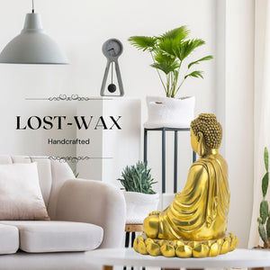 Brass Buddha statue lost-wax casting feature image displayed in modern living room setting
