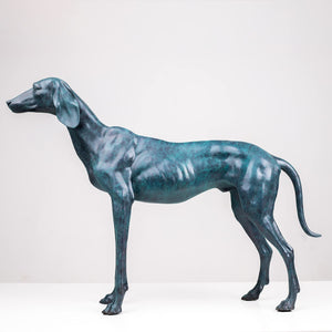 Premium Solid Bronze Greyhound Statue - 28" Handcrafted Lost-Wax Casting - Vigilant Life-like Greyhound Sculpture - Deep Turquoise Blue Patina - Heavyweight 26lbs Pure Bronze Art - Luxury Modern Home Office Centerpiece - Bronze - View Detail 1