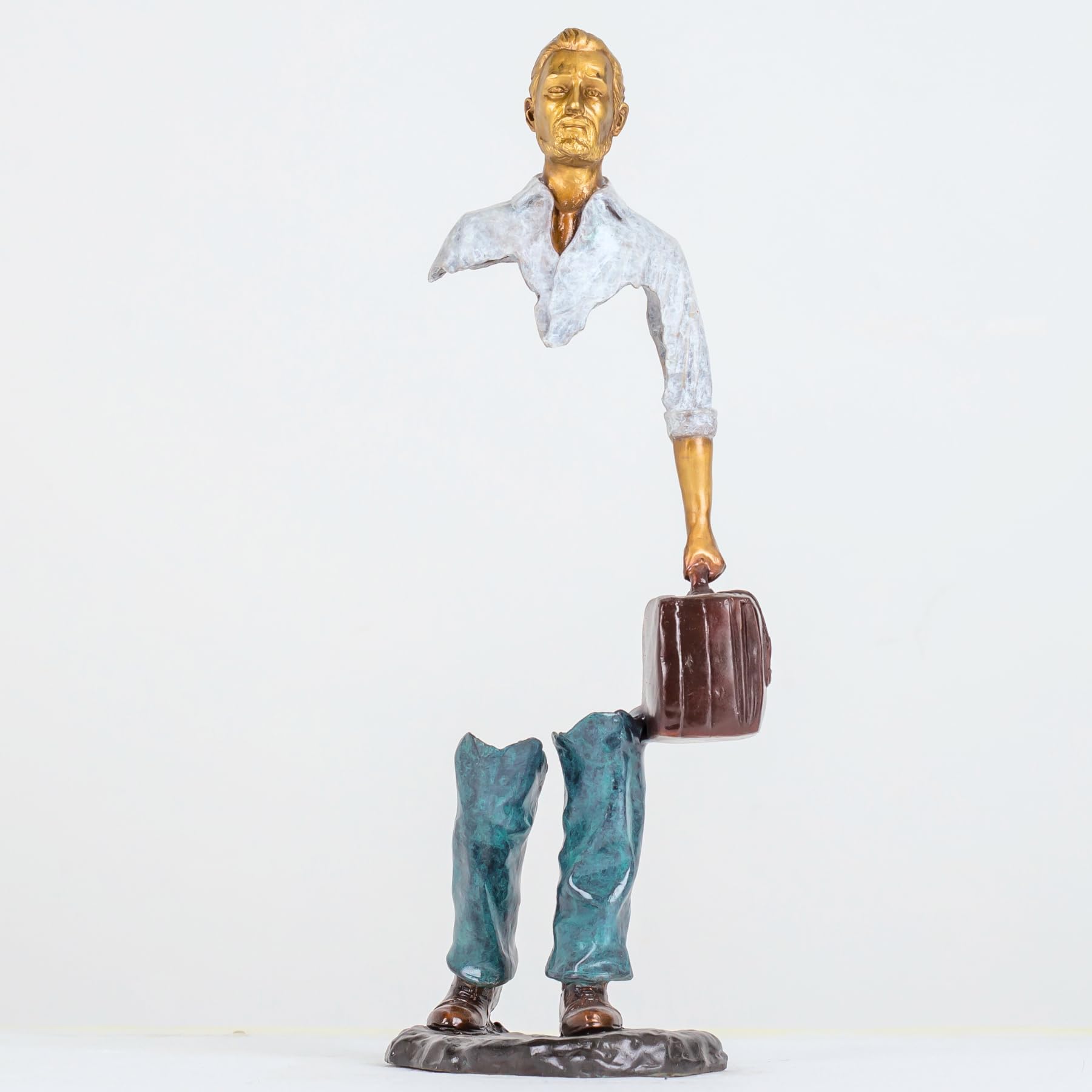 15.7" standing voyageur bronze statue in celestial gray with fragmented torso.