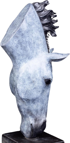 Still Water horse head bronze sculpture frost patina left three-quarter angle view on black base