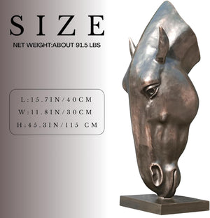 Monumental Still Water horse head bronze sculpture size chart showing 115cm height and weight specifications