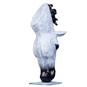 Still Water horse head bronze sculpture Nordic snow white right side view on acrylic base