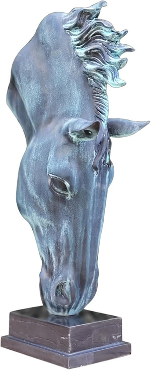 Still Water horse head bronze sculpture ocean blue-green patina right side view showing curved neck
