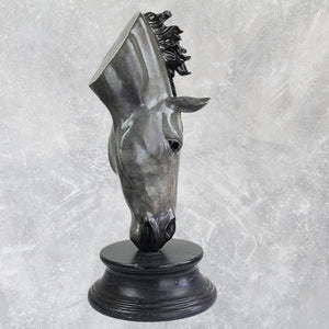 Still Water horse head bronze sculpture right side view displaying full profile on marble pedestal