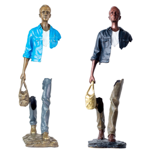 A pair of 56cm high-quality cast bronze traveler sculptures in Deep Navy and Sky Light Blue.