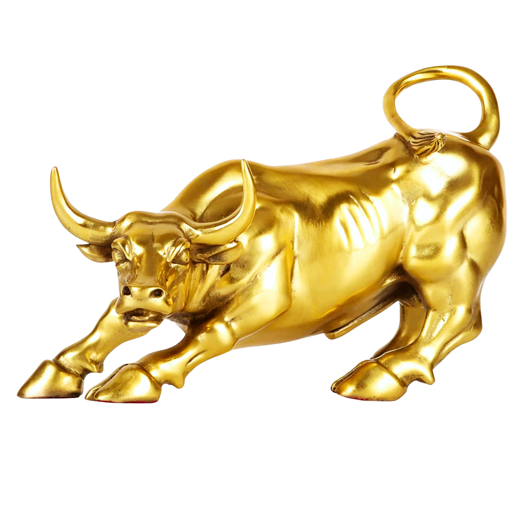 Handcrafted gold brass Wall Street charging bull figurine.