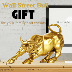 Size reference chart for 4.8-inch gold brass bull figurine.