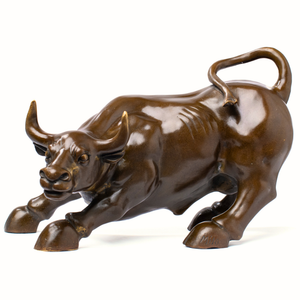 11 inch classic brown solid bronze Wall Street charging bull statue front view