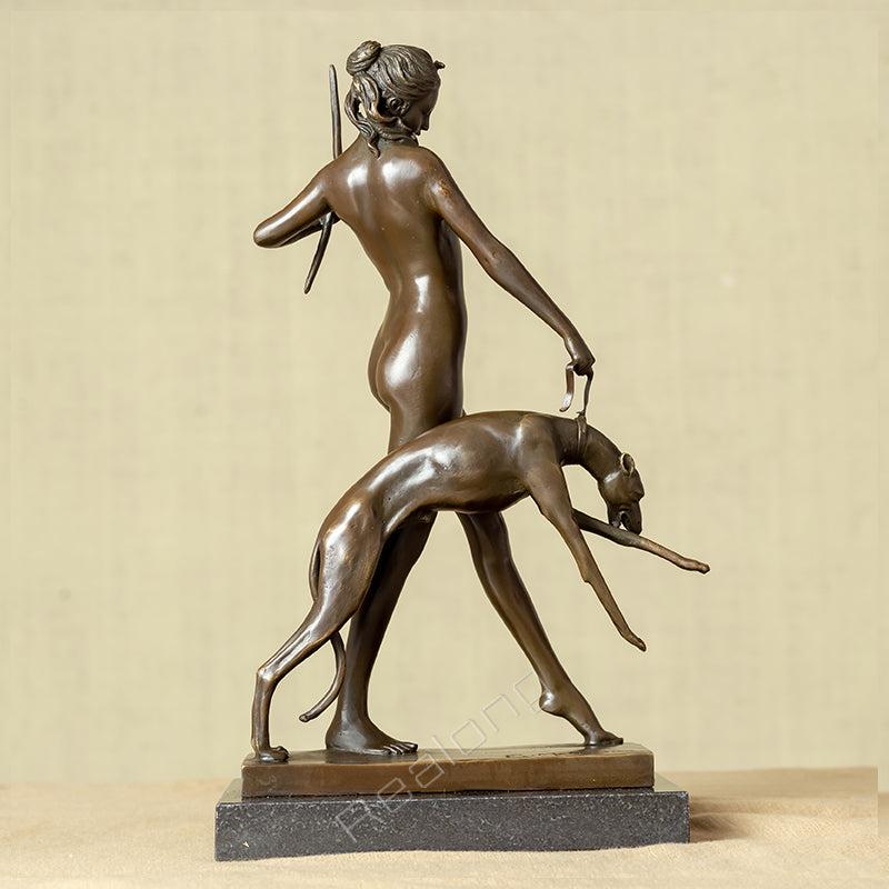32cm Bronze Goddess of The Hunt Diana Statue Sculpture Handmade Mythology Art Crafts Bronze Statue For Home Decor Ornaments