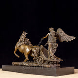 Greek Goddess Of Victory Bronze Statue Bronze Sculpture Goddness Of Victory With Horses Marble Base For Home Decor Ornaments