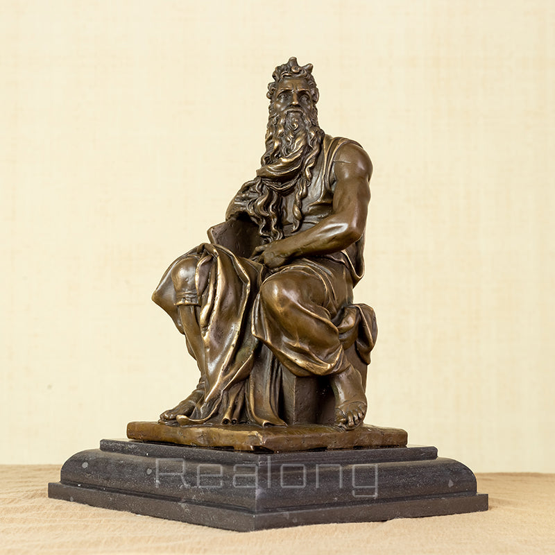 Bronze Moses Statue by Michelangelo Replica Famous Classic Bronze Moses with Ten Commandments Sculpture Figurine Art Home Decor