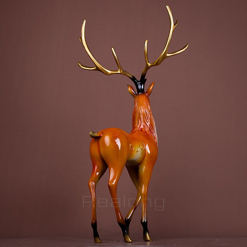 50cm Modern Art Bronze Deer Statue Simple Creative Sika Deer Bronze Sculpture Animal Crafts For Office Home Decor Ornament Gifts