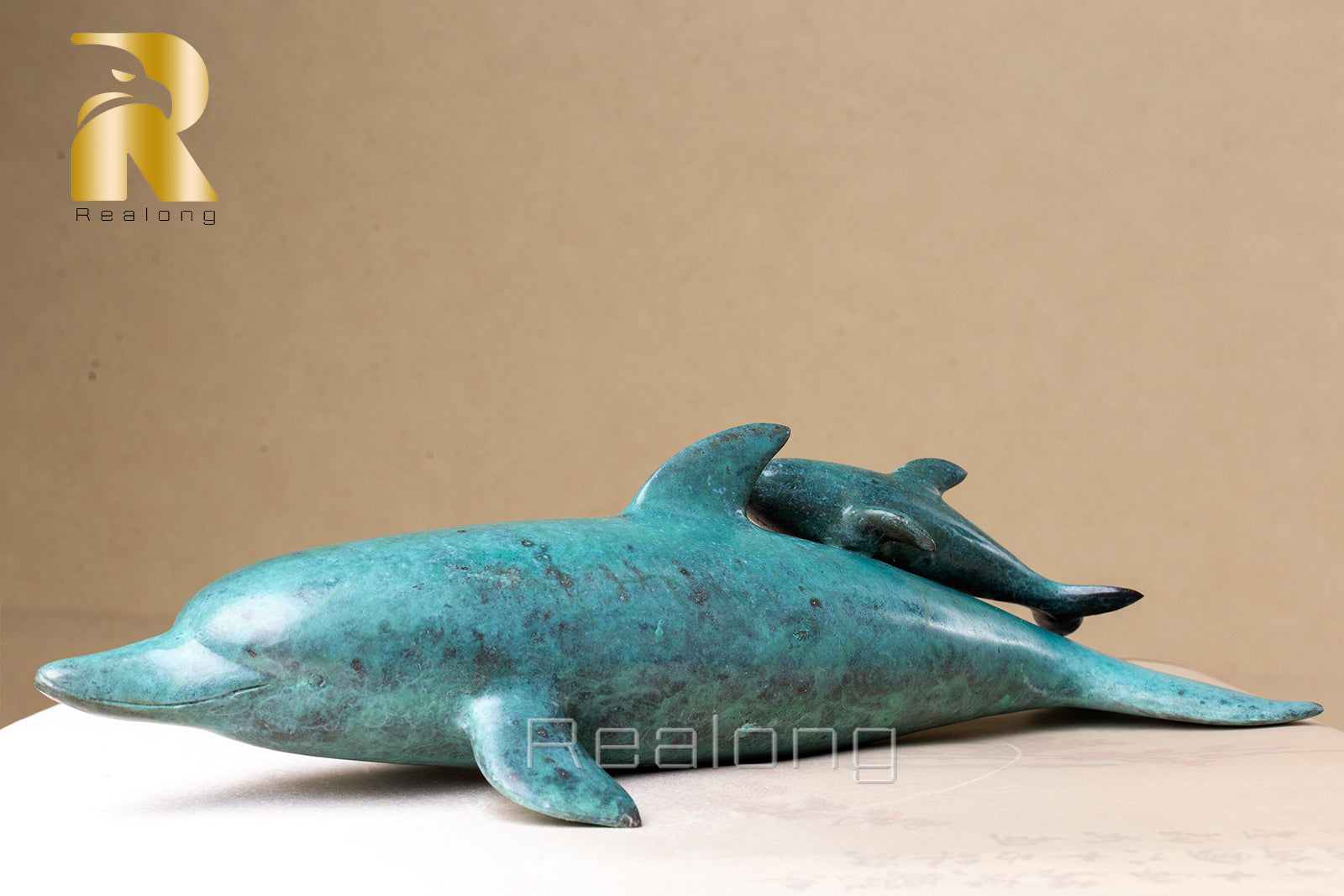 Dolphin Mother and Child Sculpture Bronze Statue Home Decor TD9-1158