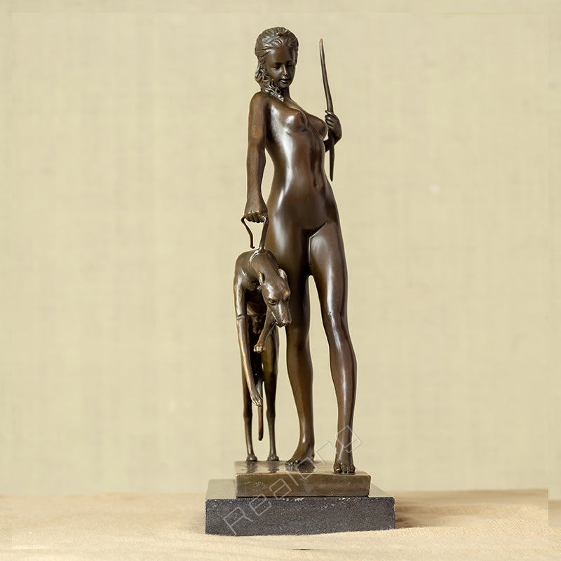 32cm Bronze Goddess of The Hunt Diana Statue Sculpture Handmade Mythology Art Crafts Bronze Statue For Home Decor Ornaments