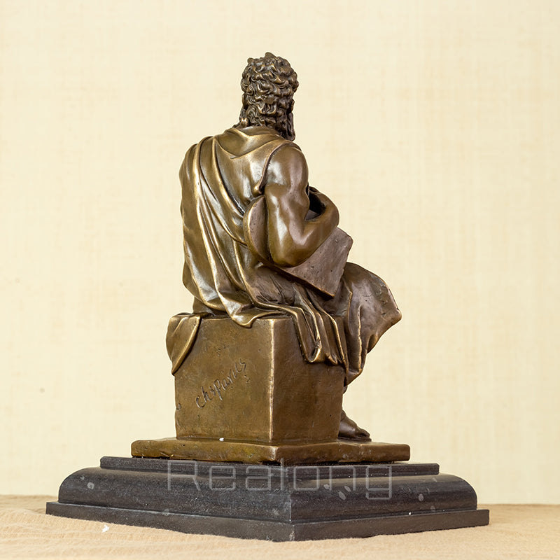 Bronze Moses Statue by Michelangelo Replica Famous Classic Bronze Moses with Ten Commandments Sculpture Figurine Art Home Decor