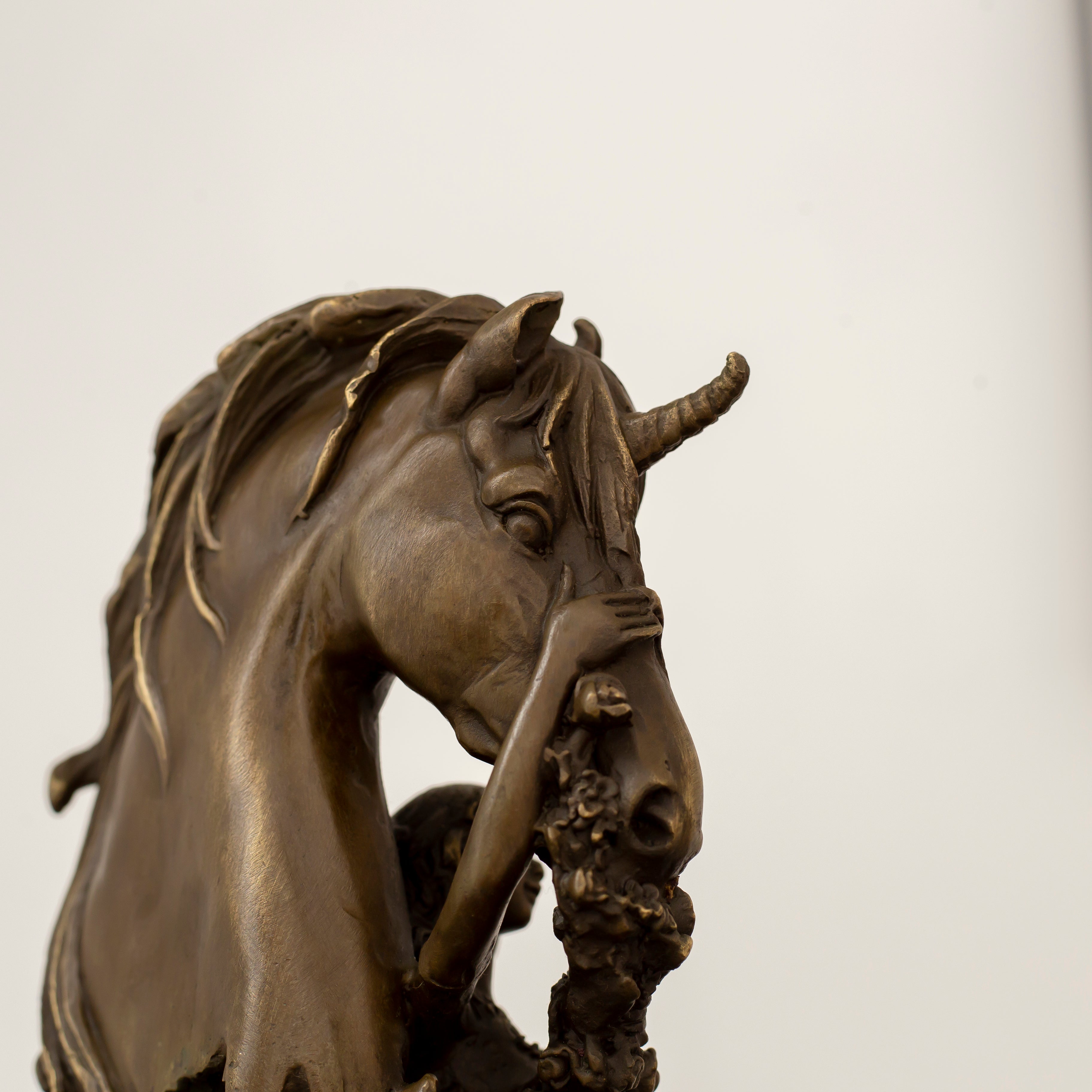 Unicorn and Angel Bronze Statue, 12.8" Tabletop Display Bronze Art Sculpture with Marble Base, Perfect for Home Decor and Gifts