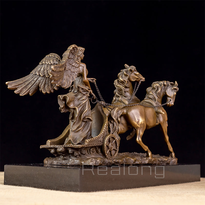 Greek Goddess Of Victory Bronze Statue Bronze Sculpture Goddness Of Victory With Horses Marble Base For Home Decor Ornaments