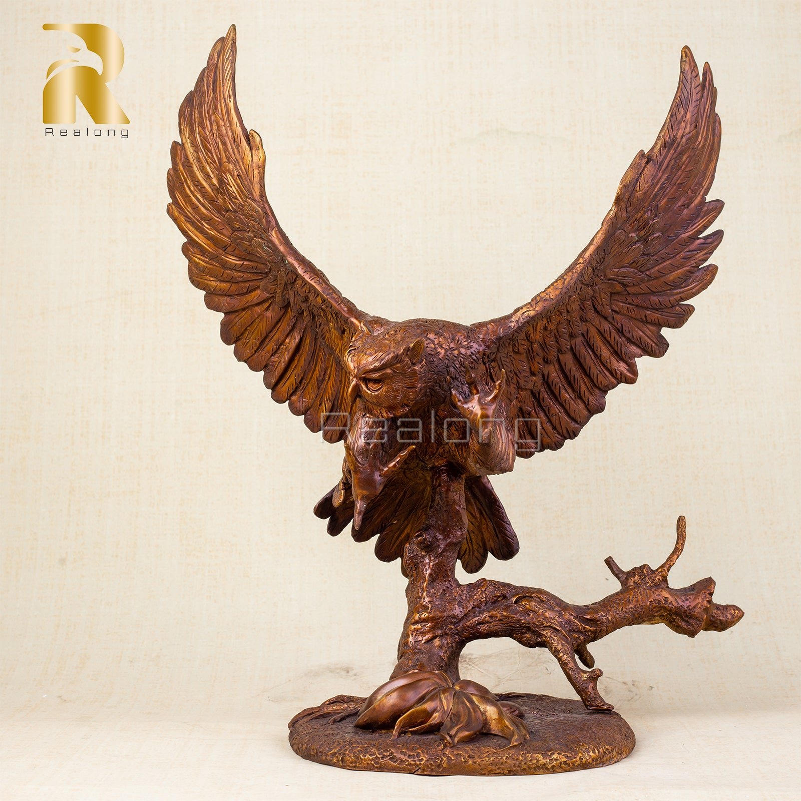 Owl Flying Over Branches Statue Pure Bronze Casting Bronze Animal Sculpture for Home Office Decor TD12-1805