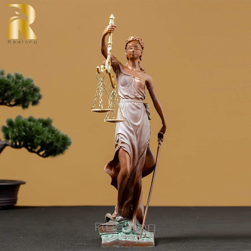 Famous Bronze Lady Justice Statue Bronze Goddess of Justice Sculpture Greek Goddess Bronze Art Figurine For Home Office Decor