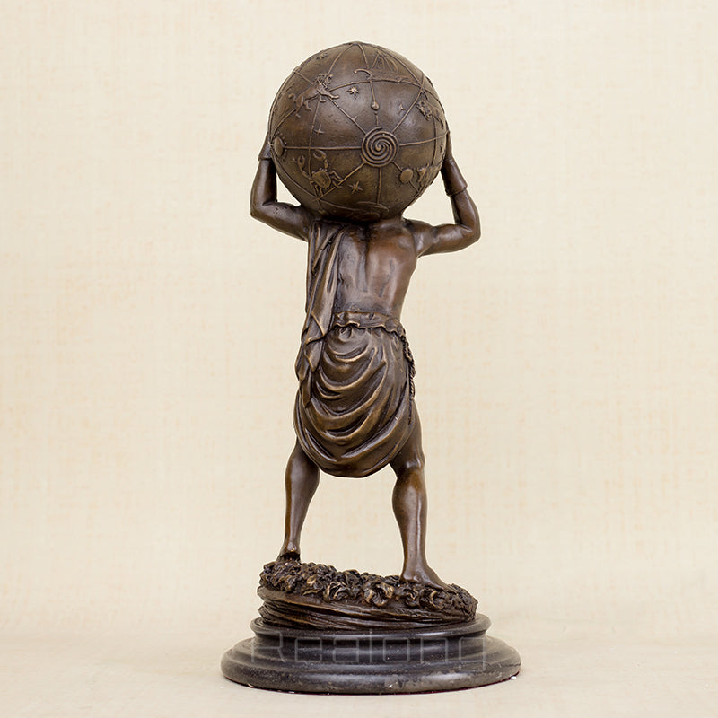 32cm Famous Bronze Sculpture Bronze Atlas Carrying Globe Statue Bronze Atlas Statue With Marble Base For Home Decoration Gifts